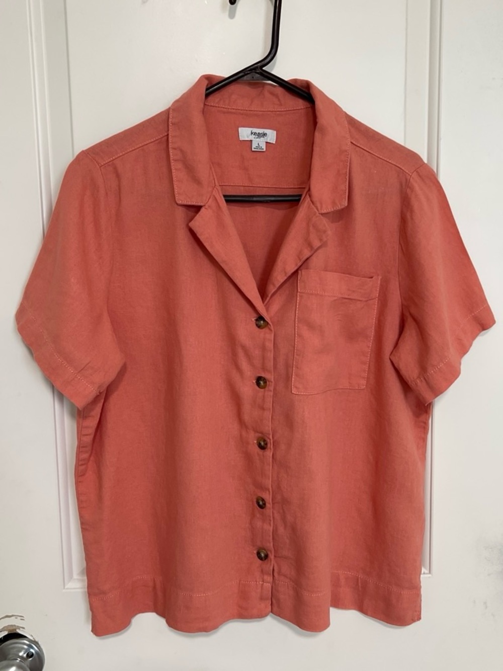 Kensie Salmon Coral Button-Down linen blend Shirt